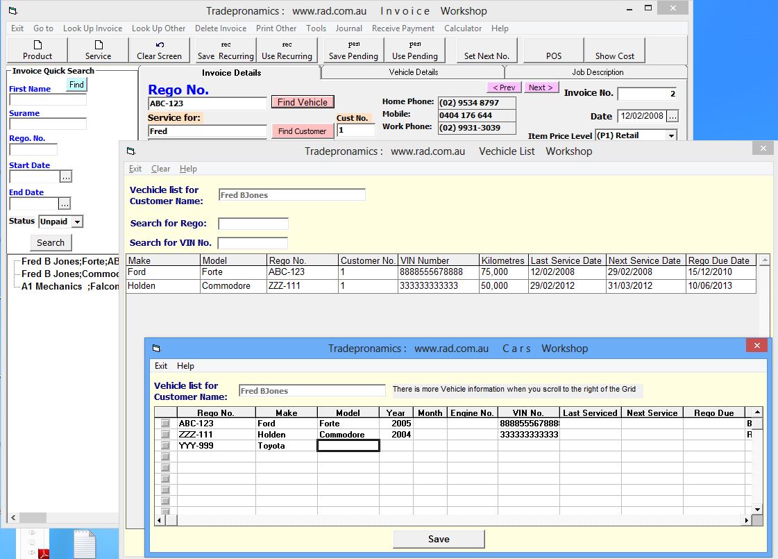 Mechanic Invoice with look up cars